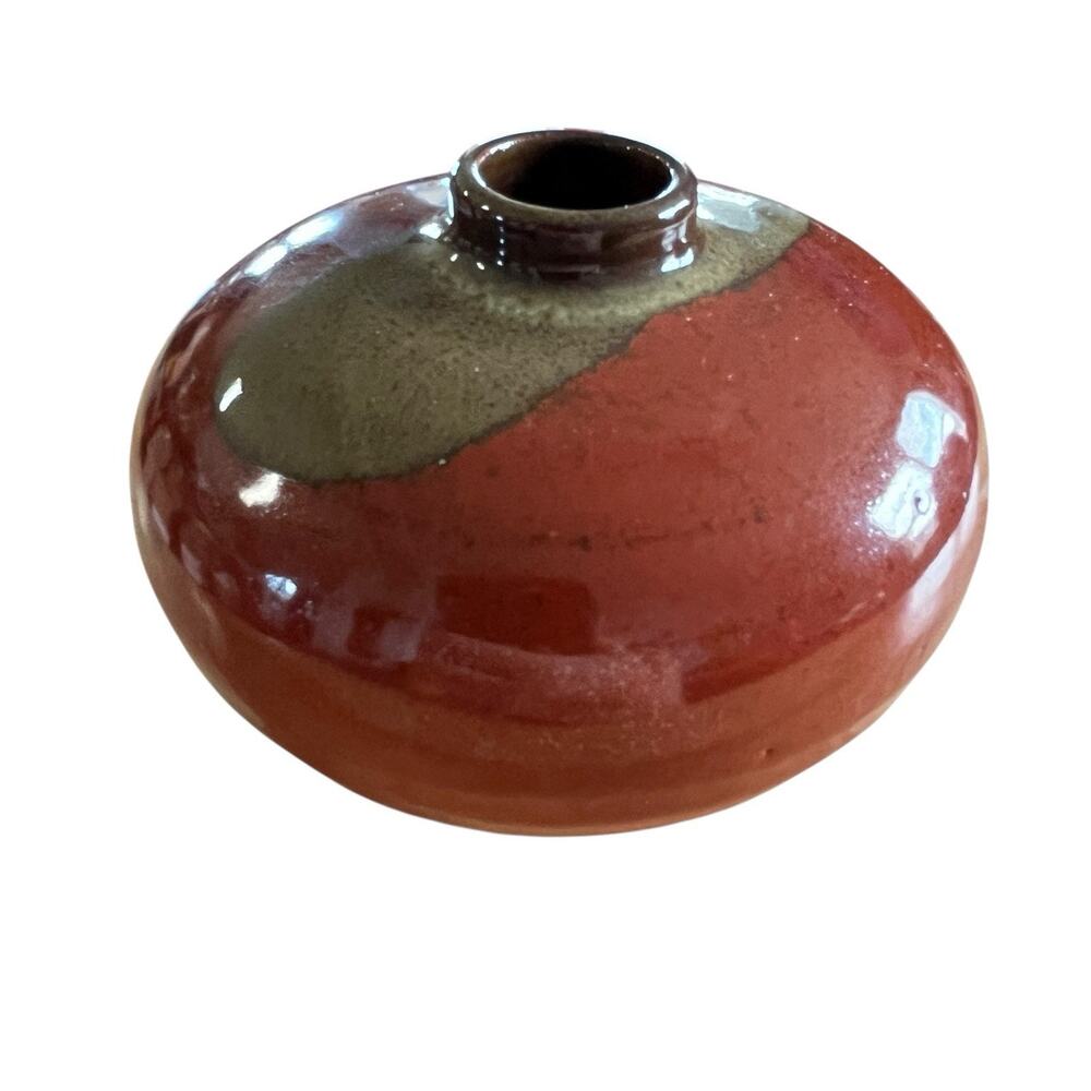 Kasama Vase Japanese Art Pottery Mini Vase Vintage Bulbous Squat Oxblood Retro